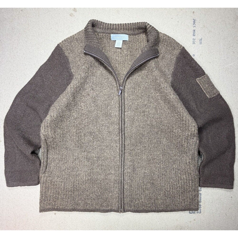 Modern Soul Full Zip Sweater Large 100% Wool Made in Australia Brown Knit